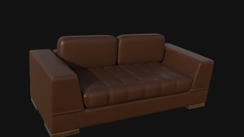 Chocolate brown two seater sofa 3d model