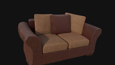brown and beige fabric two seater 3d sofa