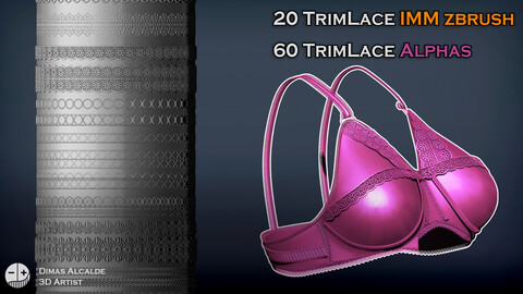 20 TRIM LACE IMM / Cloth Detail Curve Pack ZBRUSH [BRUSHES] (Blender) - And 60 Alphas [Substance]- Optimized for video games