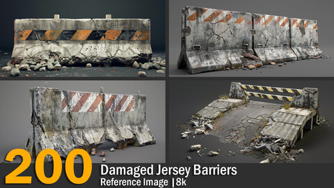 Damaged Jersey Barriers  | Reference Images | 8k