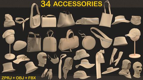 34 Accessories Pack  . Marvelous / CLO Project file - OBJ - FBX