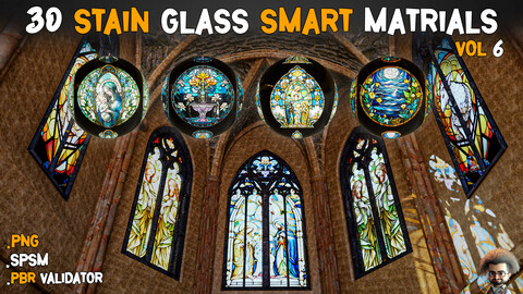 30 Stain Glass Smart Materials + BPR Textures -  Vol 6