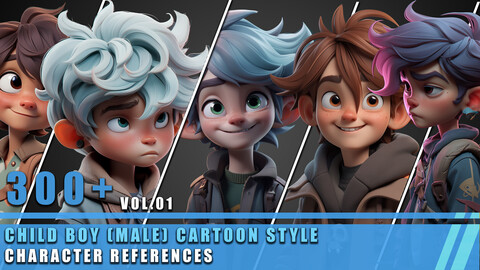 300+ Child Boy Male Cartoon Style - Character References Vol.01