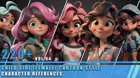 220+ Child Girl Female Cartoon Style - Character References Vol.04