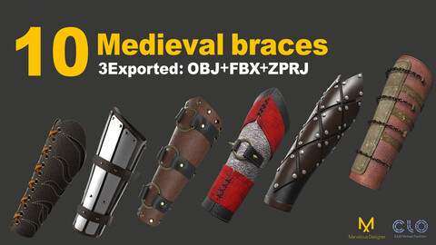 10 Medieval braces / marvelous designer / clo3d / OBJ / FBX