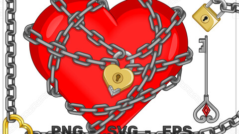 Vector Design Of Heart With Chains And Padlock