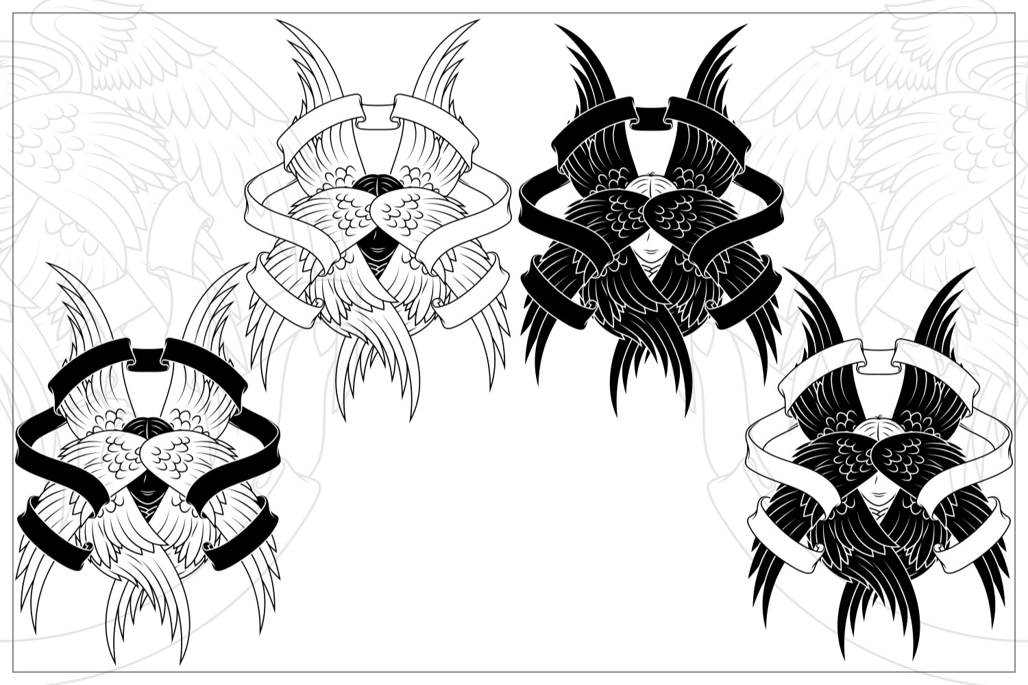 Vector design of seraph with six wings, angelic face of catholic