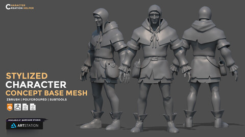 Stylized Male concept Base Mesh | Sculpt Practicing Model | Polygroups | Subtools | Zbrush