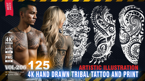 125 4K HAND DRAWN TRIBAL TATTOO AND PRINT - ARTISTIC ILLUSTRATION - HIGH END QUALITY RES - (TRANSPARENT & ALPHA) - VOL206