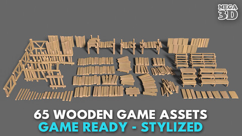 65 Lowpoly Wooden Game Assets - Stylized