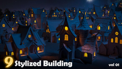 9 Stylized Building-Base Mesh