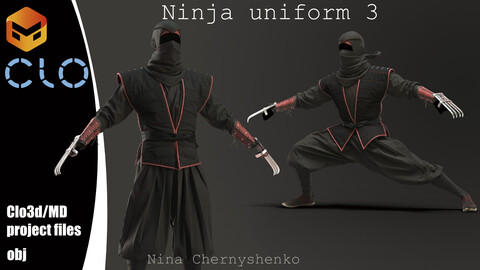 Ninja uniform 3. Marvelous Designer/Clo3d project + OBJ.