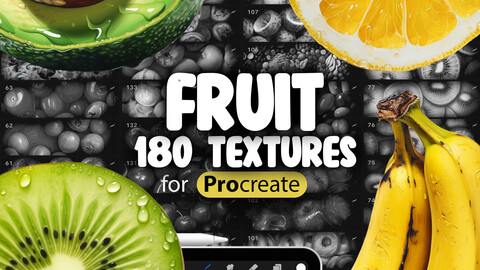 180 Procreate Fruit Textures | Food Procreate Seamless Pattern Brushes | Procreate Apple, Banana, Orange, Grape, Strawberry, Watermelon, Mango