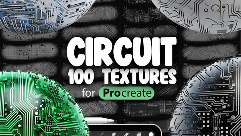 100 Procreate Circuit Textures | Procreate Classic Green PCB Texture Brush | Procreate Microprocessor Brush | Procreate Computer Board Brush