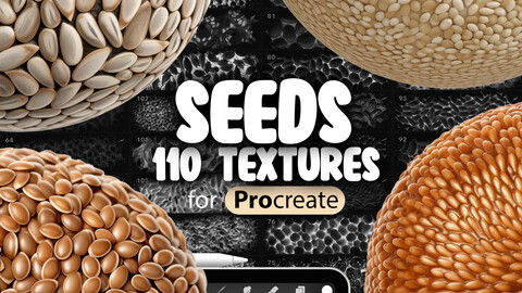 110 Procreate Seeds Textures | Procreate Chia Seeds Brush | Procreate Flaxseeds Brush | Procreate Sunflower Seeds Brush | Pumpkin Seeds