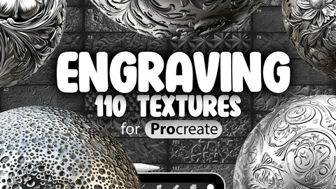 110 Procreate Engraving Textures | Procreate Metal Engraving Brush | Procreate Engraving Metallic Brushes | Metal Relief Engraving Brush