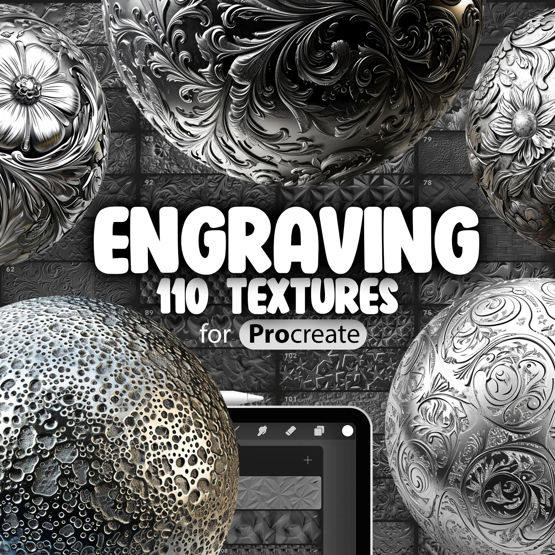 ArtStation - 110 Procreate Engraving Textures | Procreate Metal ...