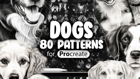 80 Procreate Dogs Patterns | Pets Pattern Procreate Seamless Pattern Brushes | Dog Breed Procreate Brush | Animals Procreate Pattern | Procreate Dogs Brushes