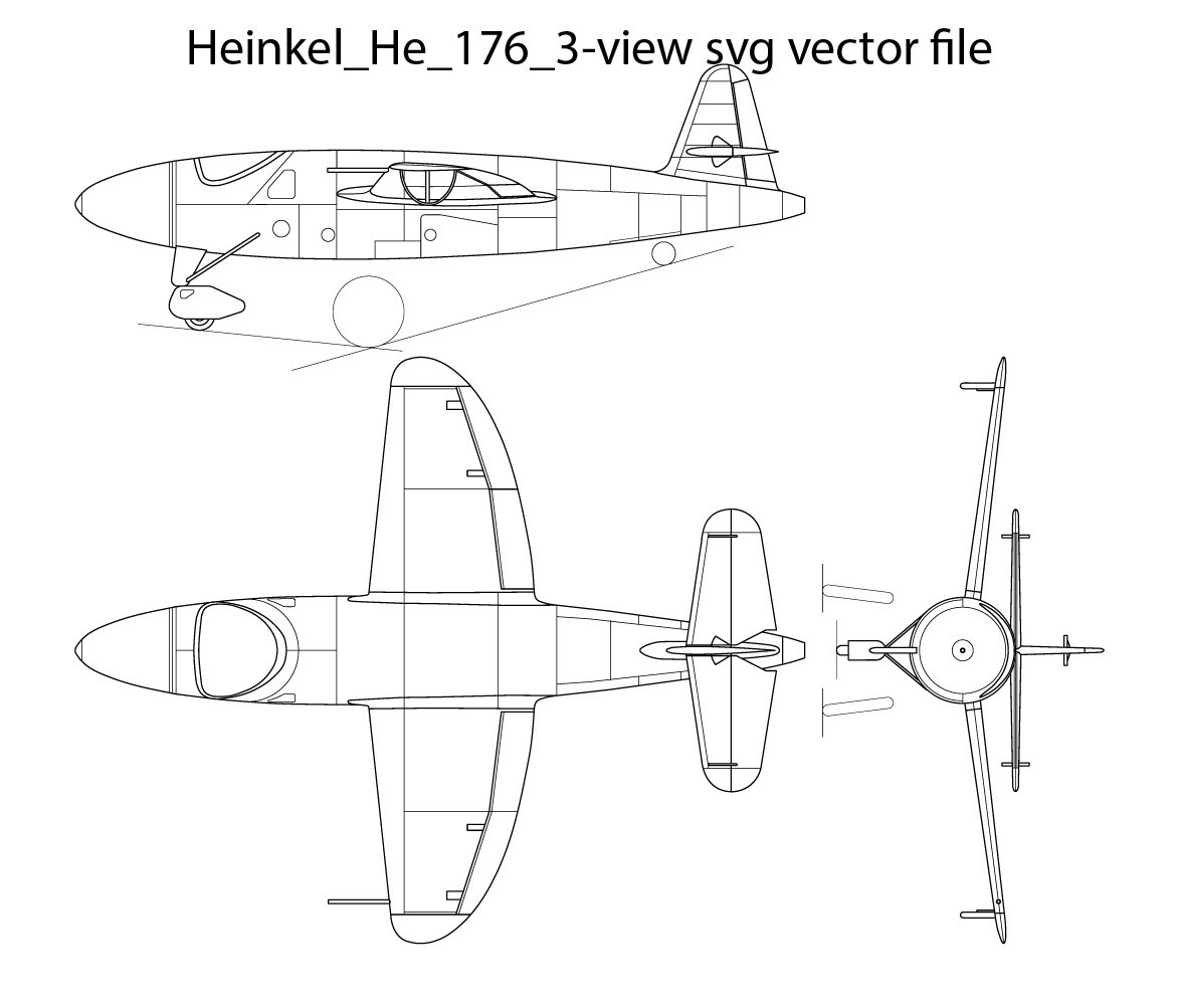 ArtStation - Heinkel He 176 3 view svg vector file badge, black white ...