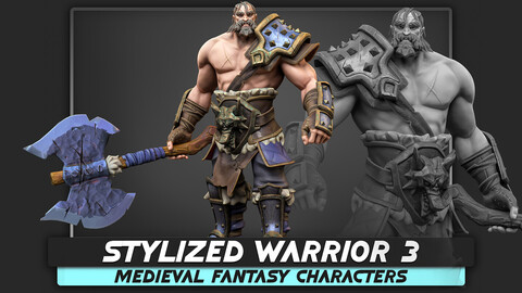 Stylized Warrior 03 - Low Poly Heroes Fantasy Characters - Animation Axe Medieval Heroes - #32