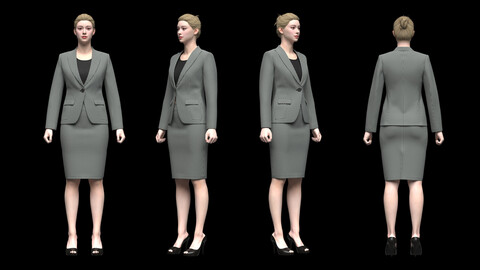 Ladies Office Wear Coat and Skirt 3d Model