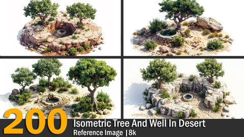 Isometric Tree And Well In Desert | Reference Images | 8k