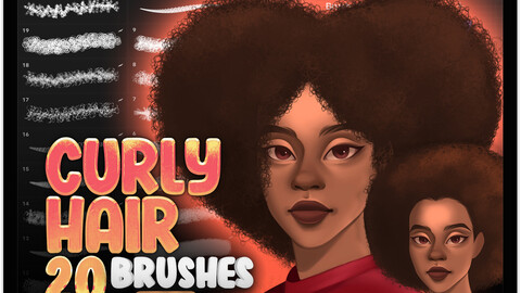 20 Curly Hair Brushes for Procreate | Procreate Wavy Hair Brushes | Procreate Afro Hair Brushes for Procreate | Procreate Realistic Brushes | Procreate Hairstyles Brushes | Procreate Hairdo Brushes