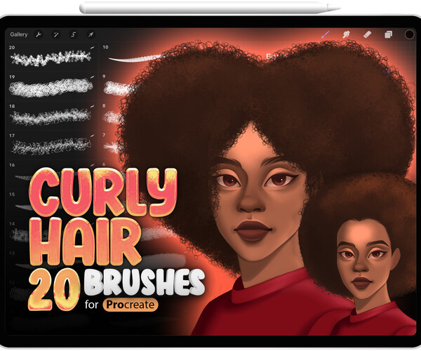 ArtStation - 20 Curly Hair Brushes for Procreate | Procreate Wavy Hair ...