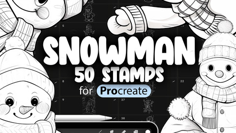 50 Procreate Snowman Stamps | Procreate Winter Stamp Brushes | Procreate Christmas Stamp Brushes | Procreate Xmas Stamp Brushes | Procreate Snow Stamps Brushes