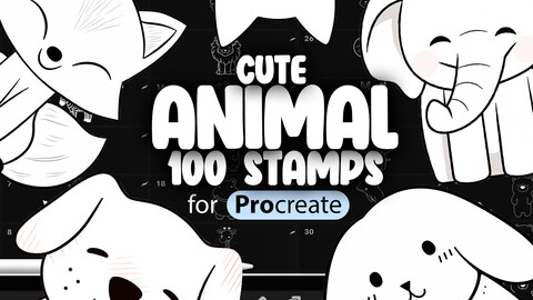 100 Procreate Cute Animals Stamps | Procreate Animals Illustration | Procreate Kawaii Animals Stamp Brushes | Procreate Chibi Animals Stamps | Procreate Zebra | Procreate Giraffe | Procreate Octopus | Procreate Cat | Procreate Dog | Procreate Dear