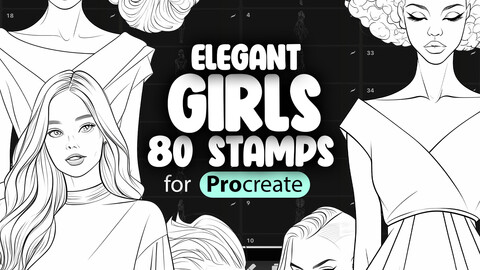 80 Procreate Fashion Girls Stamps | Procreate Elegant Girls Stamp Brushes | Procreate Elegant Women Stamp Brushes | Procreate Girls Body Brushes | Procreate Models Girls Stamp Brushes