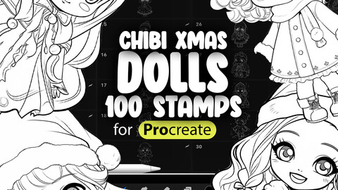 100 Procreate Chibi Christmas Doll Stamp Brushes | Procreate Chibi Girls Stamp Brush | Procreate Winter Chibi Stamp Brush | Procreate Winter Children Brushes | Procreate Winter Kids Brushes | Procreate Cute Children Brushes