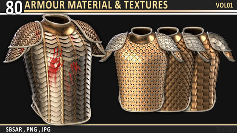 80 Armour Material & Textures - VOL 01 / SBSAR - PNG , JPG (4k and 16 bit) / Height , Normal , AO , Opacity + How to use