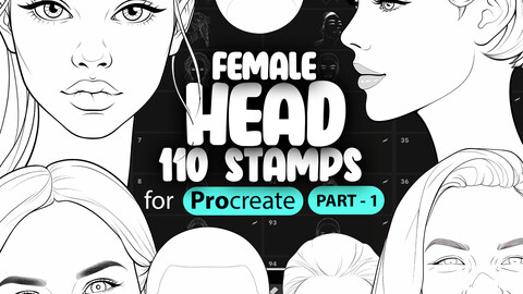 110 Procreate Female Head Stamps Part -1 | Procreate Woman Head Stamp Brushes | Procreate Girl Head Stamp Brushes | Procreate Face Brushes