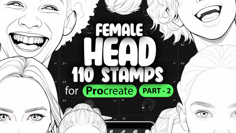 110 Procreate Female Head Stamps Part - 2 | Procreate Woman Head Stamp Brushes | Procreate Girl Head Stamp Brushes | Procreate Face Brushes