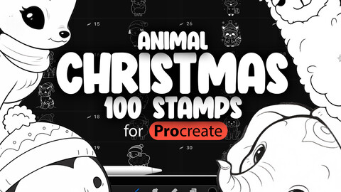 100 Procreate Cute Christmas Animals Stamp Brushes | Procreate Kawaii Animals Stamp Brush | Procreate Animal with Winter Hat Stamps | Procreate Animals Snow Brushes | Procreate Funny Winter Animals Brushes