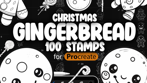 100 Procreate Gingerbread Stamp Brushes | Procreate Christmas Cookies Stamp Brush | Procreate Cute Happy Cookie Brushes | Procreate Xmas Gingerbread Stamp Bushes | Procreate Procreate Winter Brushes