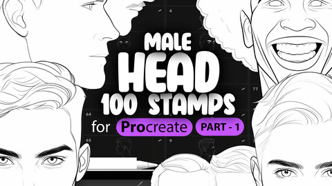 100 Procreate Male Head Stamps Part - 1 | Procreate Men Head Stamp Brushes | Procreate Man Head Stamp Brushes | Procreate Face Brushes