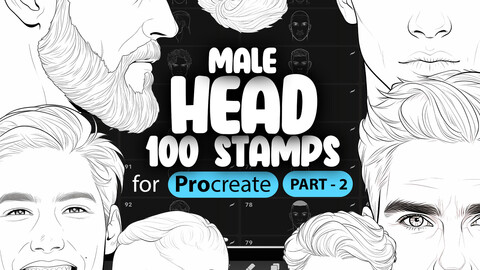 100 Procreate Male Head Stamps Part - 2 | Procreate Men Head Stamp Brushes | Procreate Man Head Stamp Brushes | Procreate Face Brushes