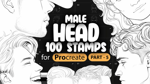 100 Procreate Male Head Stamps Part - 5 | Procreate Men Head Stamp Brushes | Procreate Man Head Stamp Brushes | Procreate Face Brushes