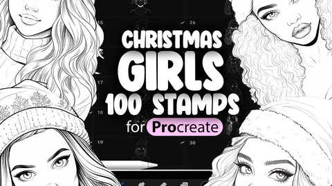 100 Procreate Christmas Girl Stamp Brushes | Procreate Girls with Christmas Hat Stamp Brushes | Procreate Winter Beauties Stamp Brushes | Procreate Winter Girls Brushes | Procreate Winter Fashion Stamp Brushes | Procreate Xmas Girls Brushes