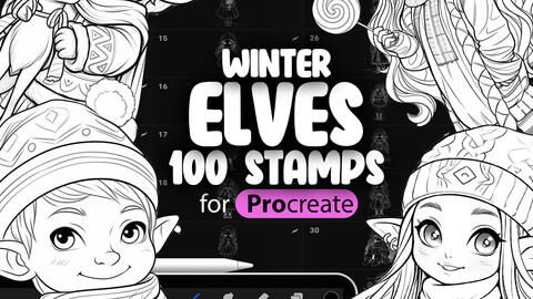 100 Procreate Winter Elves Stamps | Procreate Christmas Illustration Stamp Brushes | Procreate Elf Xmas Brushes | Procreate Winter Brushes | Procreate Winter Character Brushes