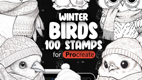 100 Procreate Winter Birds Brushes | Procreate Wild Birds Stamp Brushes | Winter Animals Procreate Stamp rushes | Sparrows Procreate Brushes | Magpies Procreate Brushes | Crows Procreate Brushes | Woodpeckers Procreate Brushes | Titmice Procreate Brushes