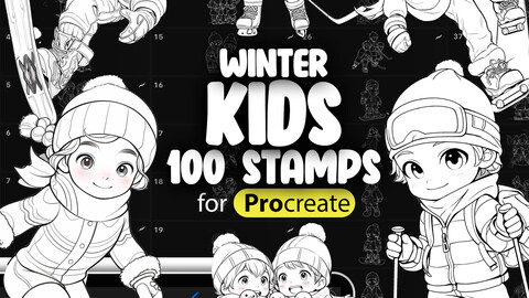 100 Procreate Kids Winter Sport Stamps | Procreate Christmas Kids Stamps | Procreate Kids Playing Stamps | Procreate Boys Brushes | Procreate Girls Brushes | Procreate Winter Children Brushes