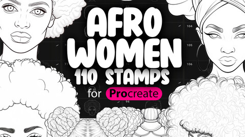 110 Procreate Afro Woman Stamp Brushes | Procreate African Woman Brush | Procreate African-American Stamps | Procreate Native African Girls Stamps | Procreate Black Woman Brushes