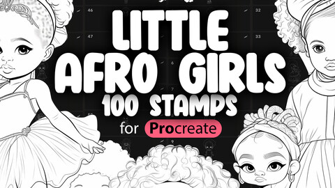 100 Procreate Afro Little Girls Stamps | Procreate Afro Kids Stamps | Procreate African American Little Girls Stamp Brushes | Procreate Afro Children Stamp Brushes | Procreate Black Girls Brushes | Procreate Afro Kids Stamp Brushes