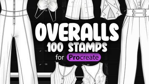 100 Procreate Overalls Stamp Brushes | Procreate Clothing Stamp Brushes | Procreate Clothes Stamp Brushes | Procreate Fashion Brushes | Procreate Wearing Brushes | Procreate Outfit Brushes