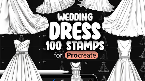 100 Procreate Wedding Dress Stamp Brushes | Procreate Bride Stamp Brushes | Procreate Gown Stamp Brushes | Procreate Evening Dress Stamps | Procreate Wedding Fashion Brushes | Procreate Bridal Outfit Brushes