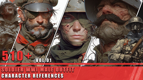 510+ Soldier WWI Male Outfit - Character References Vol.01