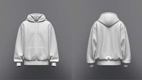 Men's Oversized Front Zip Hoodie 3d Model